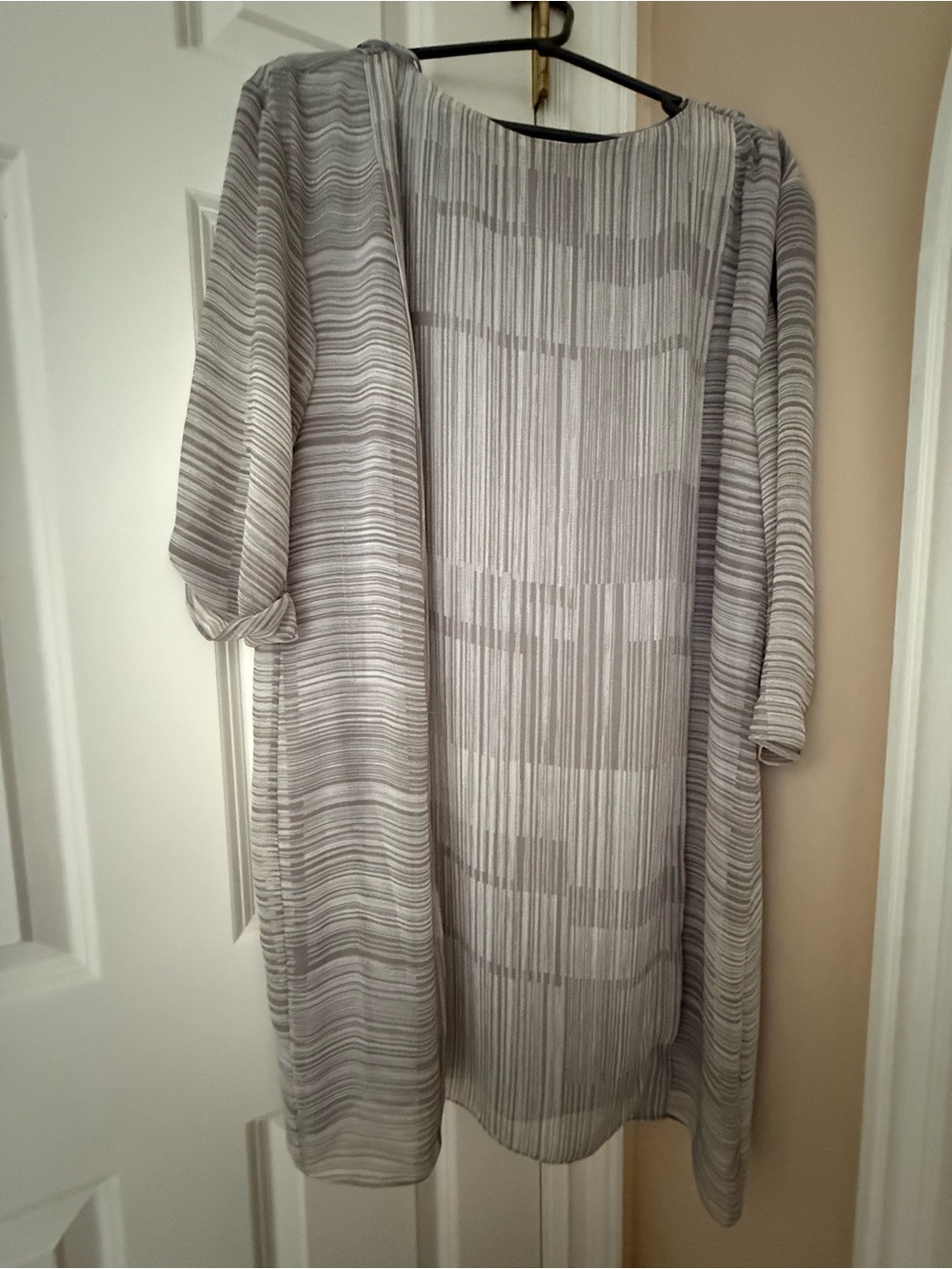 Halston Heritage Gray Striped Open-Front Drape Coat